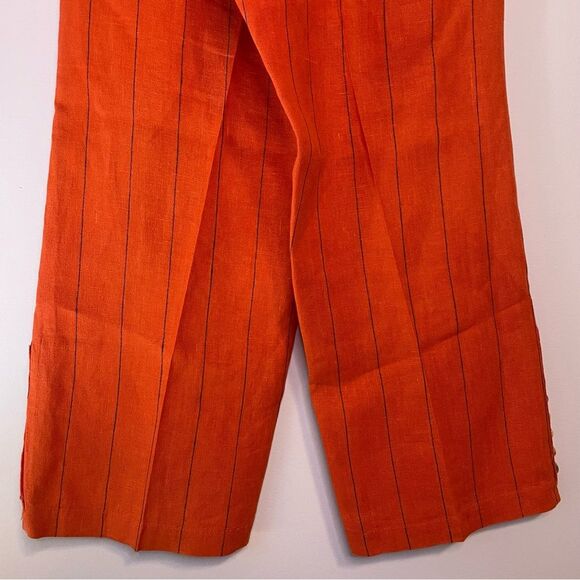 Vintage Red Pinstripe Linen Cropped Wide Leg High Rise Pull On Pants - Picture 2 of 6